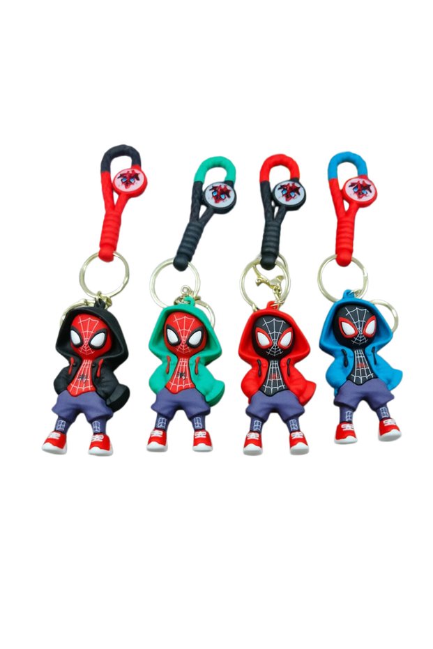 Opp 4pcs SEGA Cartoon Spider-Man Hoodies Design Car Keychain Bag Charm Key Ring Car Keyring Decorati