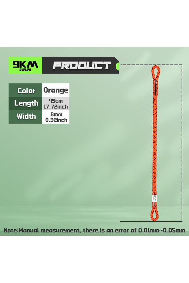 Orange45cm DoubleEye 9KM Prusik Cord 1pcs 18-30inch Prusik Loop Pre-Swen for Climbing Hunting Arbori