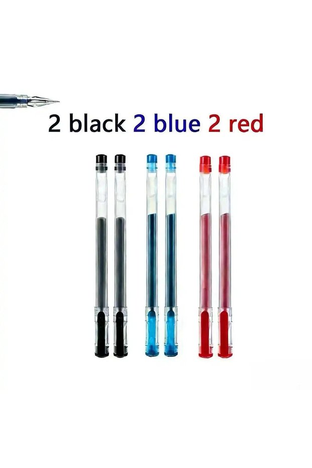 2Black 2Blue 2Red 12Pcs Diamond Tip Gel Pen Set Fine Point 0.38mm Large Capacity Black/Blue Ink for