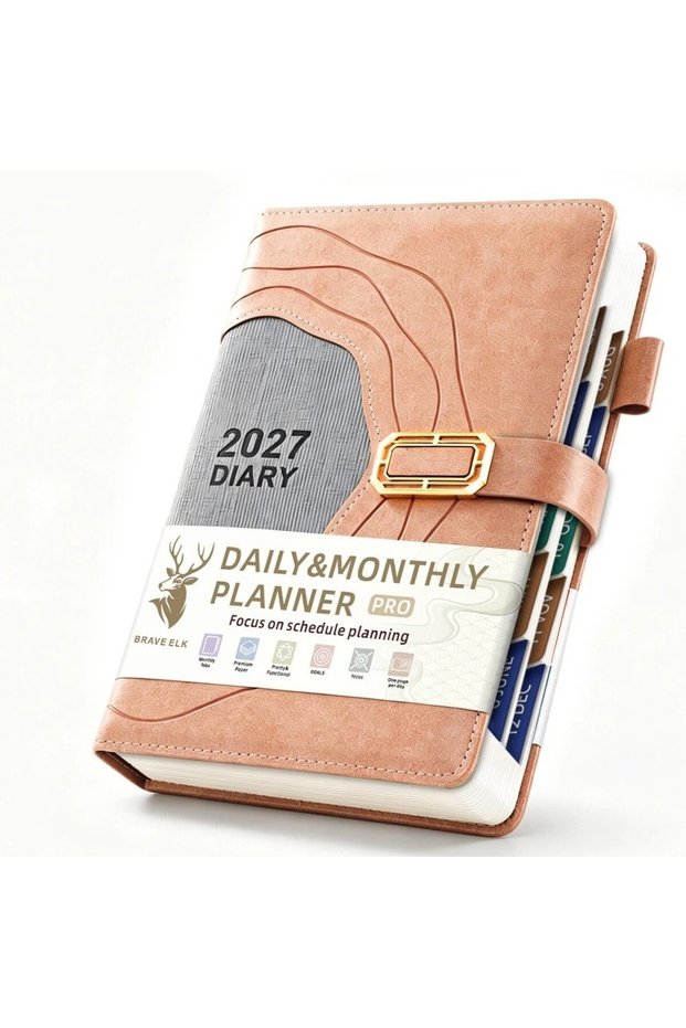 pink Thickened 2027 Schedule Notepad PU Leather Cover Retro Agenda Planning Notebook Hardcover Work