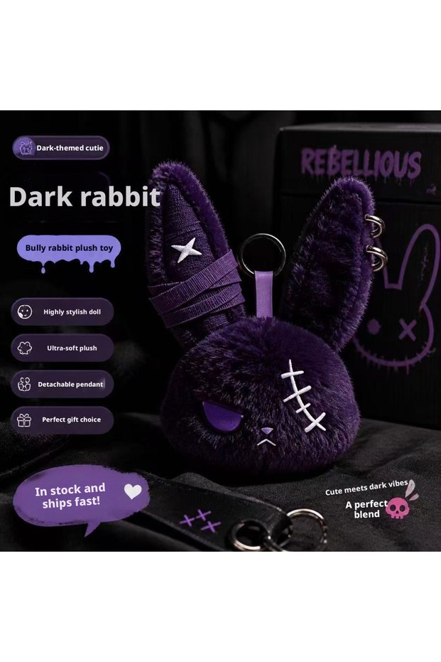 1 Gothic Bunny Plush Keychain RabbitBag Charm with Bandage Desian Kawaii Key Ring Pendant Car Bag Or