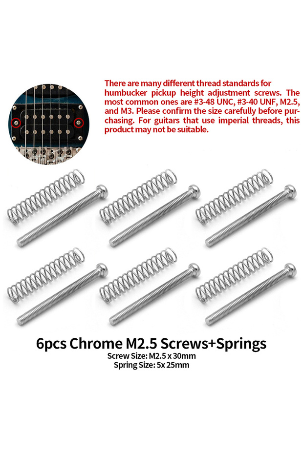 6pcs-Chrome M2.5 6/12 Pcs Humbucker Pickup Mounting Height Screws and Springs, Guitar Replacement Pa