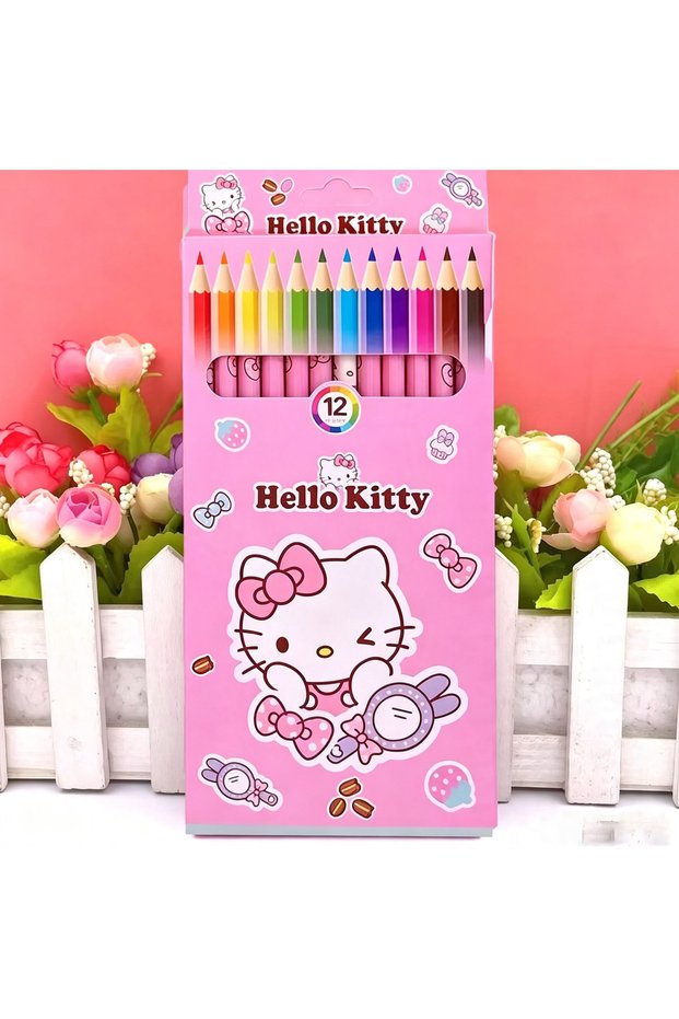 KT Sanrio 12-Color Cartoon Colored Pencils Set with Hello Kitty My Melody Kuromi - Cute Art Supplies