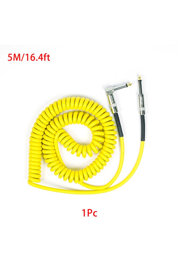 5M-Yellow EROK Electric Guitar Cable Braided 1/4 ft Jack 90 Degree TS 6.5mm Audio Mono Cable Bass El