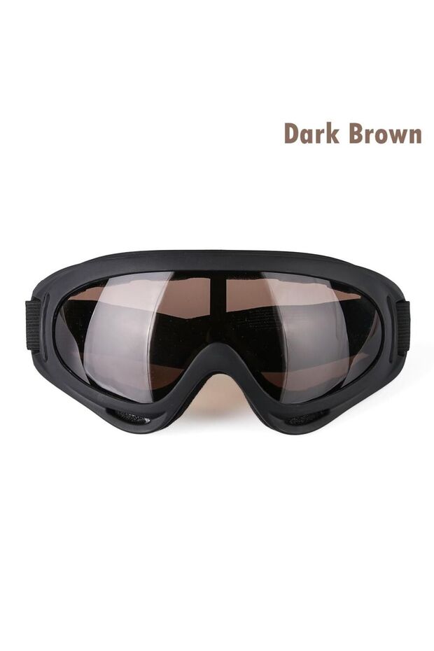 dark brown DIZETION 1Pc Winter Windproof Skiing Glasses Goggles Outdoor Sports Eyewear Glasses Ski D