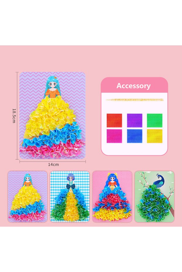 B Funny Poke Puncture Painting Fabric Art Frenzy for Kids Girls Cartoon Animal Princess Children DIY