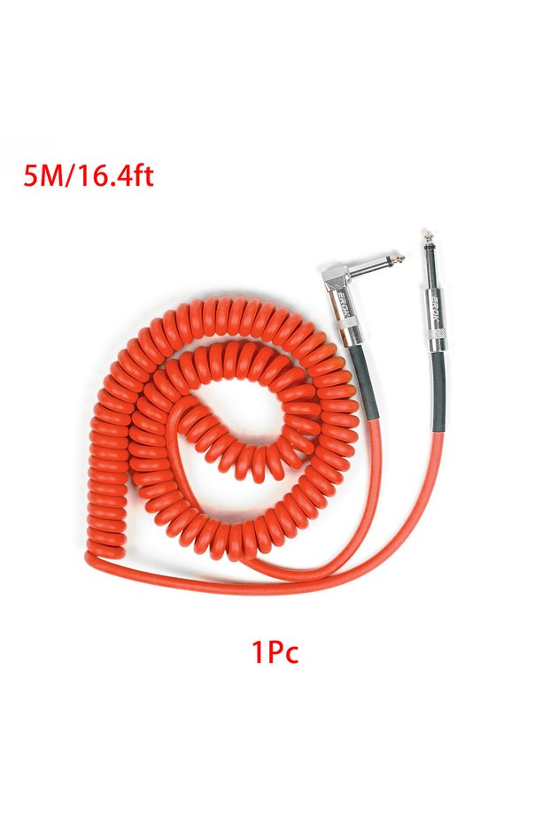 5M-Red EROK Electric Guitar Cable Braided 1/4 ft Jack 90 Degree TS 6.5mm Audio Mono Cable Bass Elect