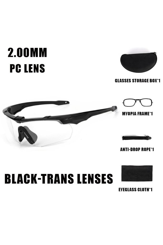 BLACK-TRANS LENS New Outdoor Military 2.0MM Tactical Goggles Windproof Dustproof CS Shooting UV400 S