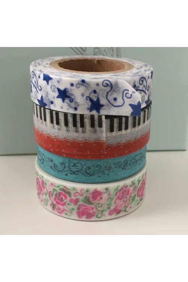 5Pcs Korean Style Washi Tape Piano Rose Star Decor Tape Journal Scrapbook DIY Craft Stationery