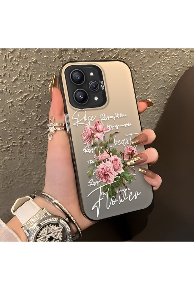 Redmi 12 4G/5G Compatible Case with Rose and Lettering Design, Protective, for Daily Use.