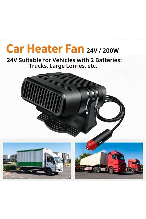 24V Car Heater Fan 24V 200W Portable Car Heater Fast Heating Windshield Defroster Demister 360° Rota