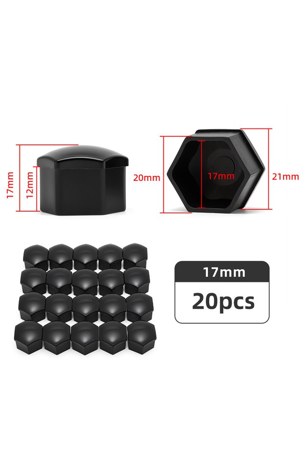 17mm 20pcs Black (17mm) 20PCS 17mm Car Wheel Lug Bolt Center Nut Covers Caps Hexagon Bolt Auto Hub S