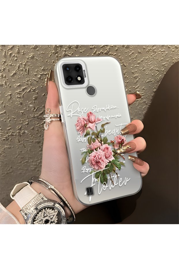Realme C21 Compatible Case with Rose and Lettering Design, Protective, for Daily Use.