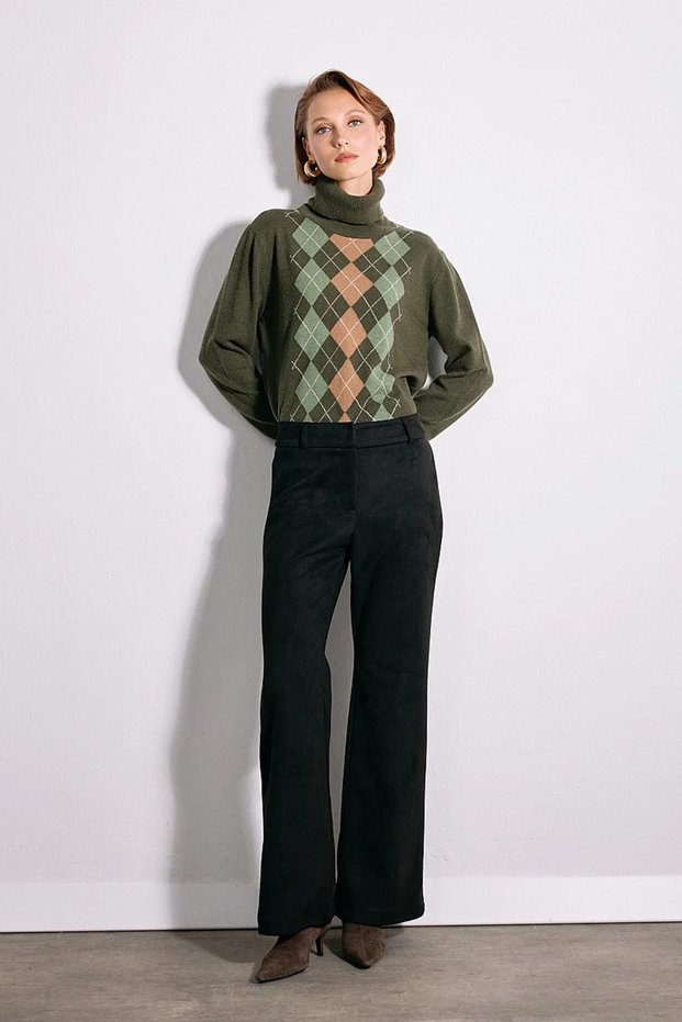 Suede Flare Leg Pants - Black