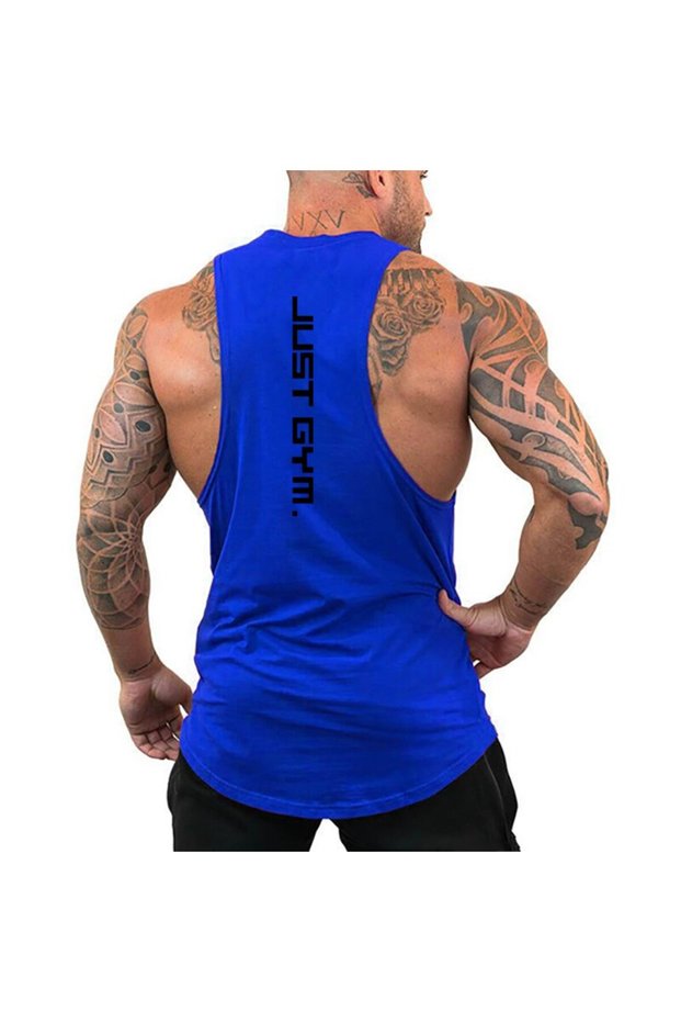 XXL Blue Men's Jogging Undershirt Workout Fitness Comfortable Sleeveless T-Shirt Outdoor Sports Runn