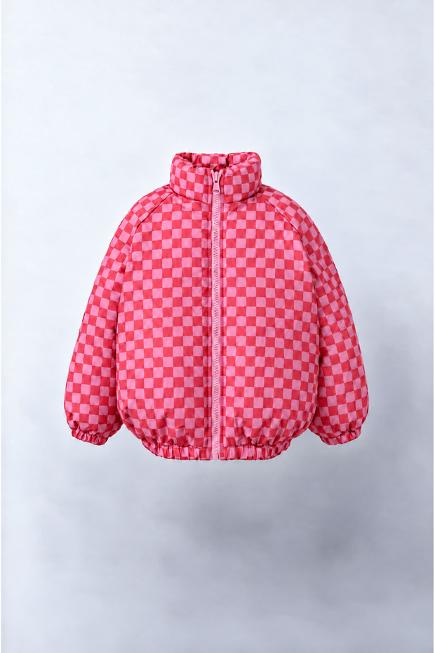 Girl's pink checkered zip-up jacket