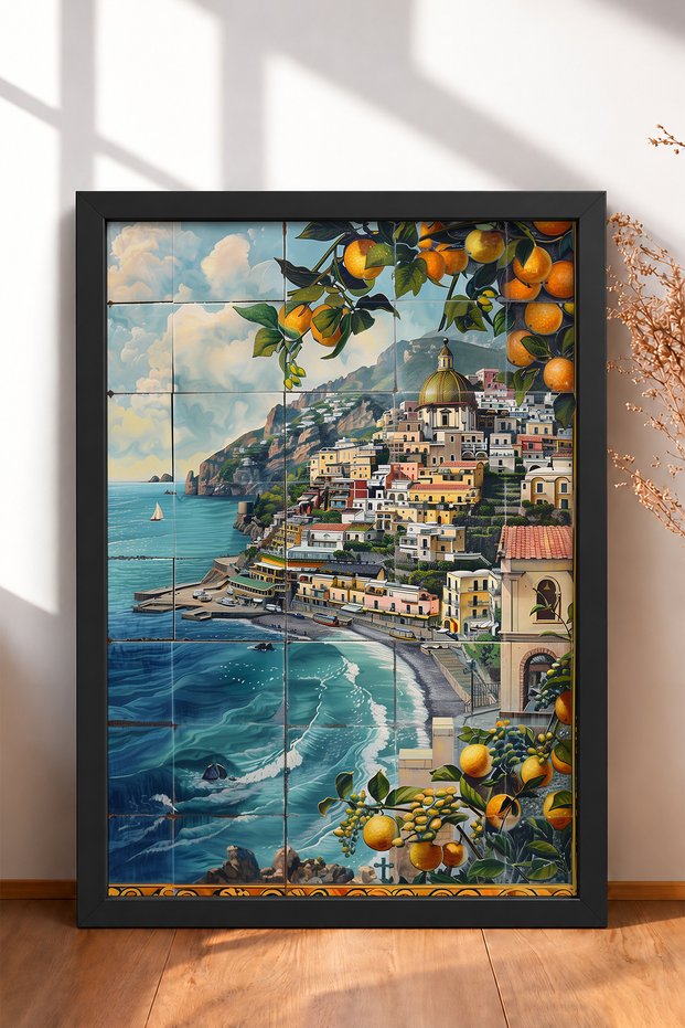 Tile Tile Look Coastal Town Framed Painting Italy Poster Living Room Kitchen Wall Decor Itp061
