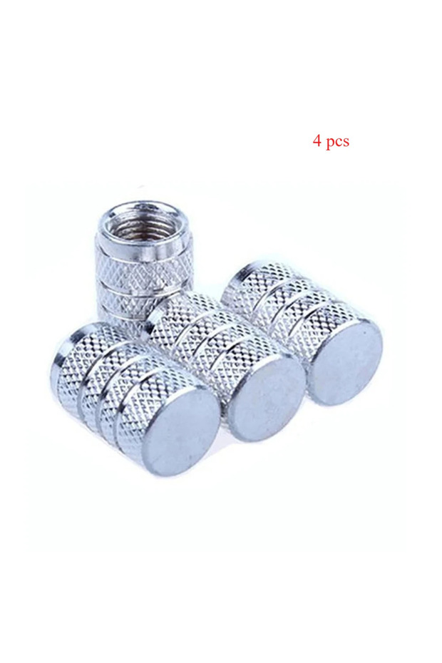 Gray 1 4pcs Knurling Style Tire Valve Caps Aluminum Silver Car Bike Wheel Stem Air Valve Caps Tire P