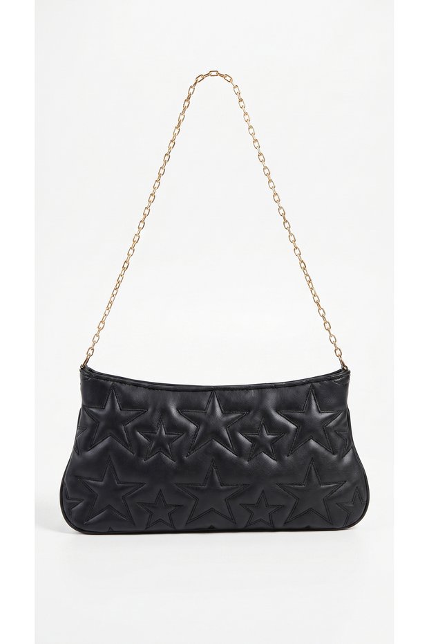 Star Patterned Chain Strap Zippered Hand and Shoulder Clutch Bag