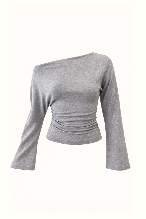 Boat Neck Mélange Gray Blouse
