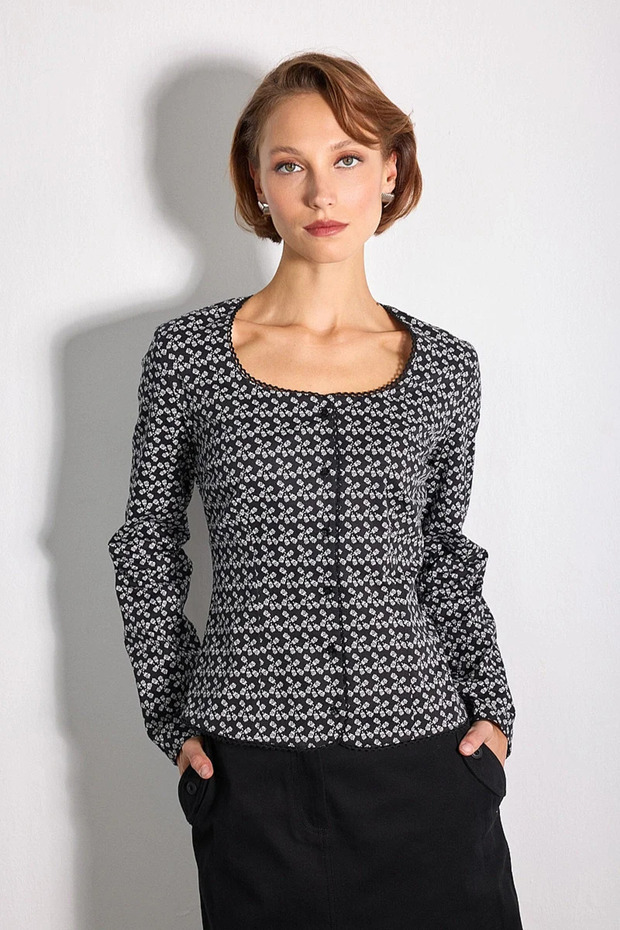 Hayalperest Collection Crispy Patterned Cotton Blouse - Black
