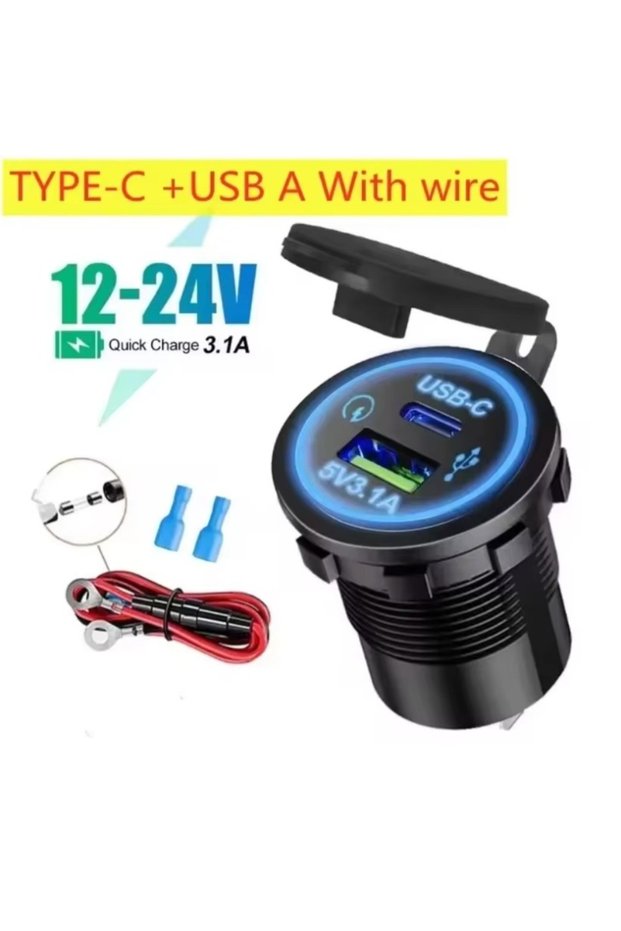 TYPE-C With wire Universal Motorcycle Car Charger For Auto Truck ATV Boat LED Light USB TYPE-C Charg
