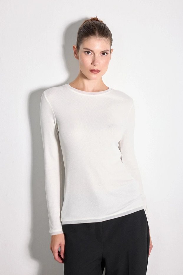 Tulle Garni Detailed Knitted Blouse - Ecru