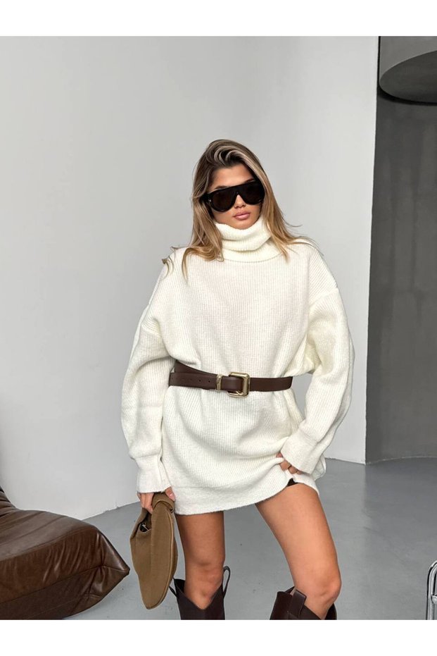 Women's Ecru Long Fishneck Tricot Sweater