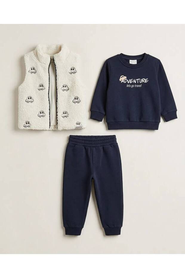 6-24 Months Baby Boy Winter 3-Piece Set – Plush Vest, Sweatshirt and Sweatpants Winter Baby Boy Set
