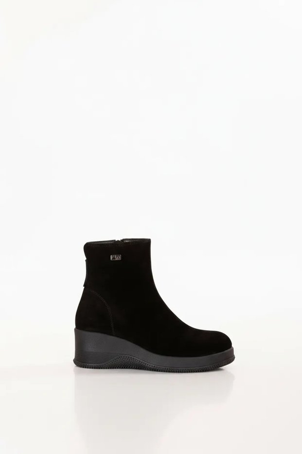 Women's Genuine Leather Non-Slip Sole Padded Heel Boots Nhr.341 Black Suede