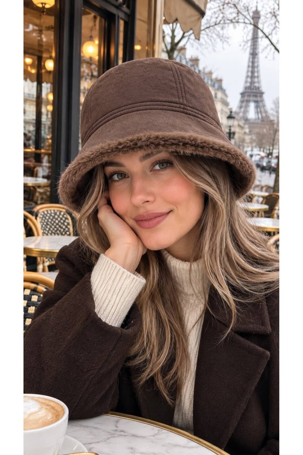 Brown Fur Double-Sided Bucket Women's Hat