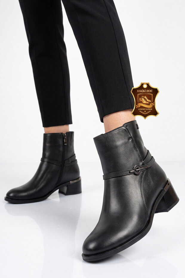 Stylish and Comfortable Black Genuine Leather Women’S Boots with a Zipper, Fleece Lining, and Cold-Resistant Properties, Model 2352411K.