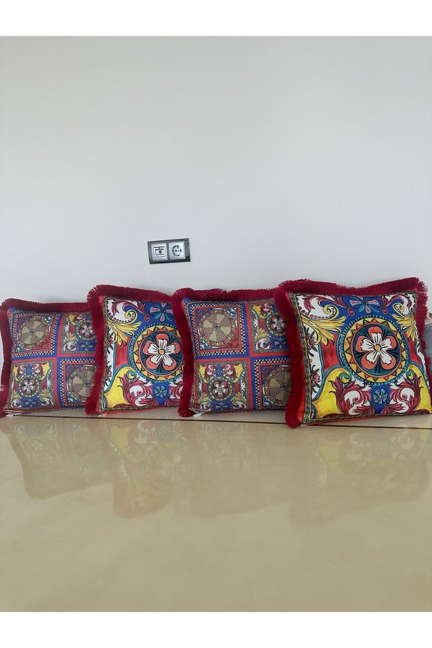 Milano Alessi Fringed Double-Sided Cotton-Lined 4-Piece Cushion Cover 43X43