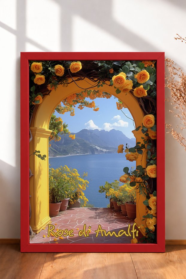 Rose of Amalfi and Yellow Rose Arch Framed Painting Italy Poster Living Room Kitchen Wall Decor Itp072