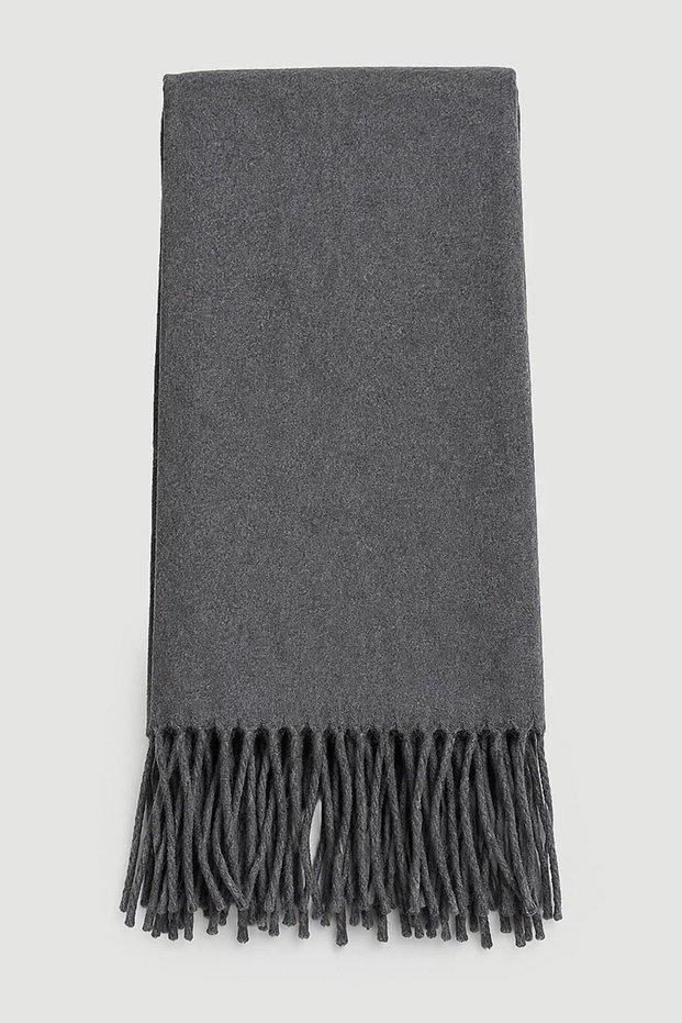 Tasseled Thick Shawl - Anthracite