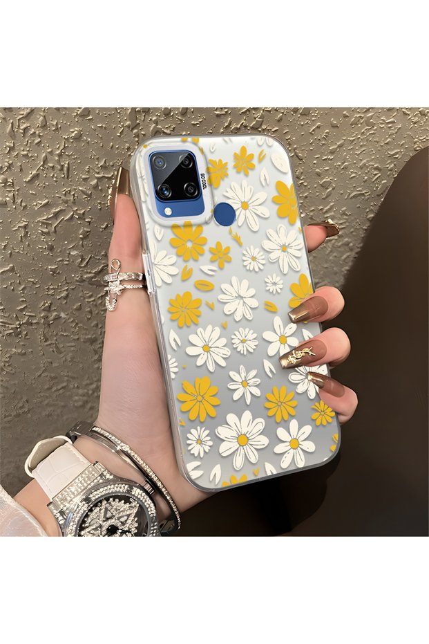 غطاء هاتف مطبوع عليه تصميم زهرة الأقحوان، متوافق مع هواتف Realme C15/C25/C25S، متين ويدوم طويلاً، وتصميمه لطيف.
