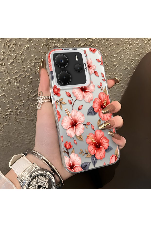 Redmi Note 14 4g Compatible, Pink Protective Case with a Large Floral Print, Offering Impact Protection.