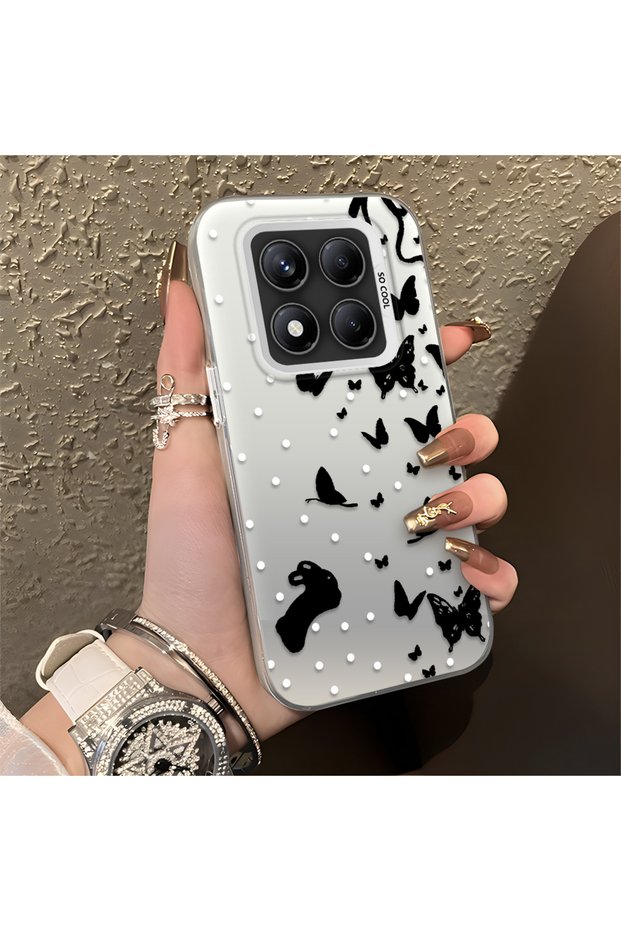 Redmi Note 14 Pro 4G/5G Compatible Case with a Dot and Butterfly Pattern, Suitable for Everyday Use.