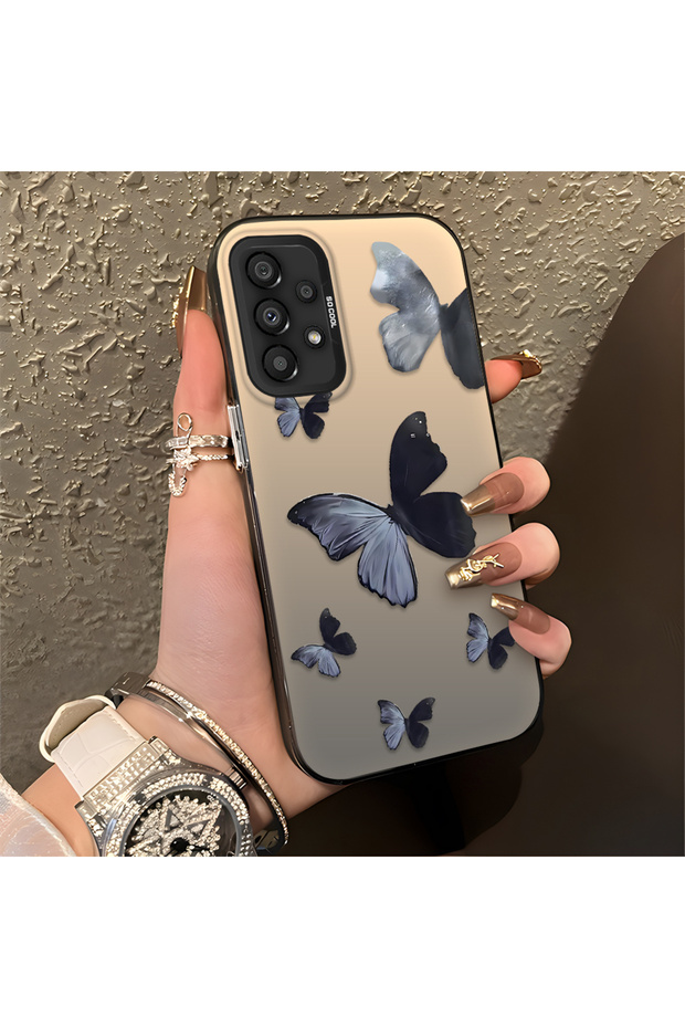 Samsung Galaxy A33 Compatible Black and Gray Butterfly Print Protective Case, with Impact Protection.