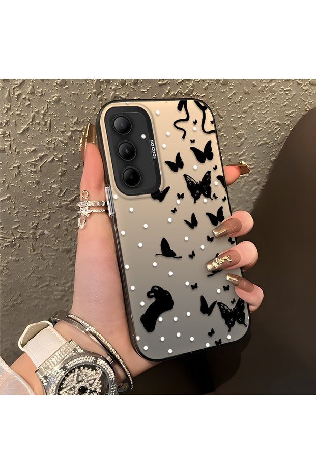 Samsung Galaxy A35 Compatible Case with a Dot and Butterfly Pattern, Suitable for Everyday Use.