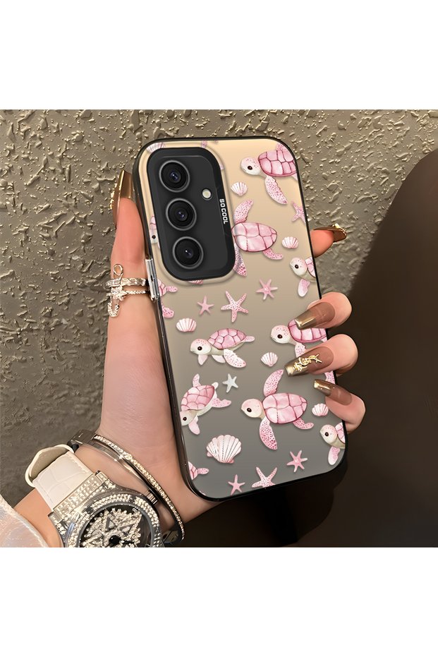 Pink Turtle and Seashell Patterned Silicone Case Compatible with the Samsung Galaxy S24 Plus, Featuring a Cute Design.