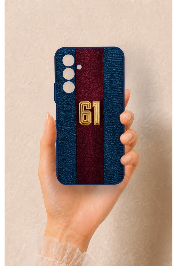 Samsung A54 Compatible Burgundy and Blue Patterned Silicone Case.