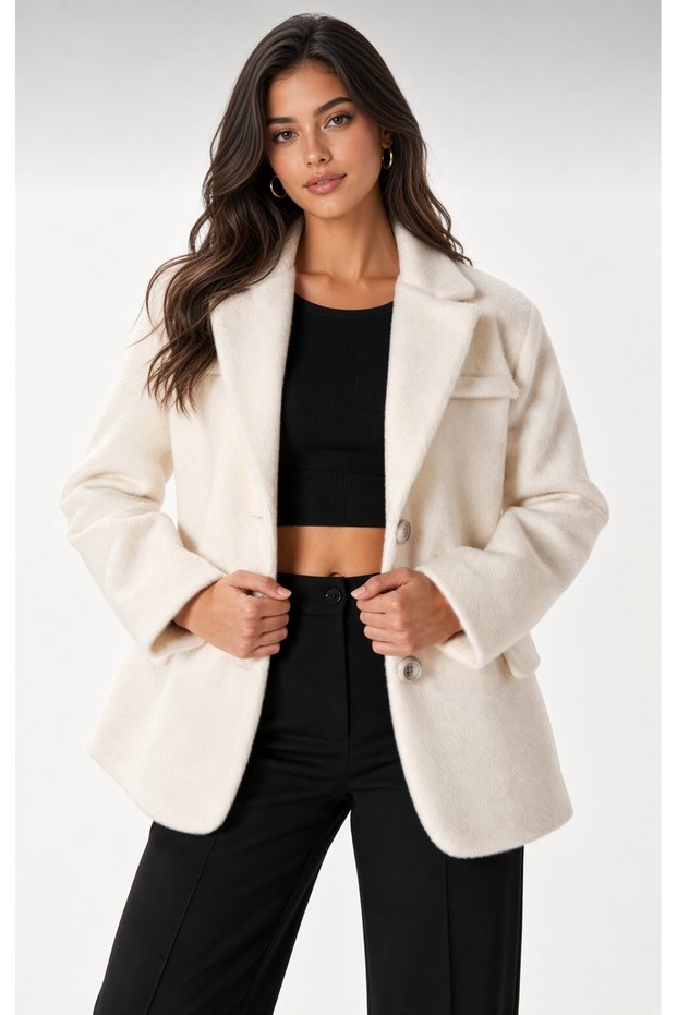 Women's Button-Down Faux Fur Jacket with Lining