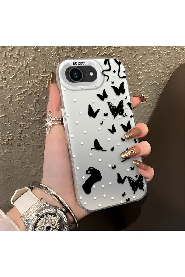 iPhone 16E Compatible Dot and Butterfly Combination Printed Case, for Everyday Use.