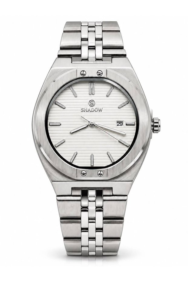 VANTIER SD1432 Men's Analog Quartz Watch with White Textured Dial and Date Display, Stainless Steel