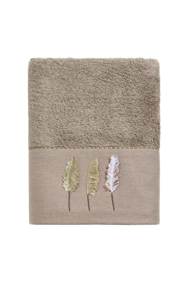 Missi bamboo leaf embroidered 2-piece towel set, dark beige, 50x90, dark beige.