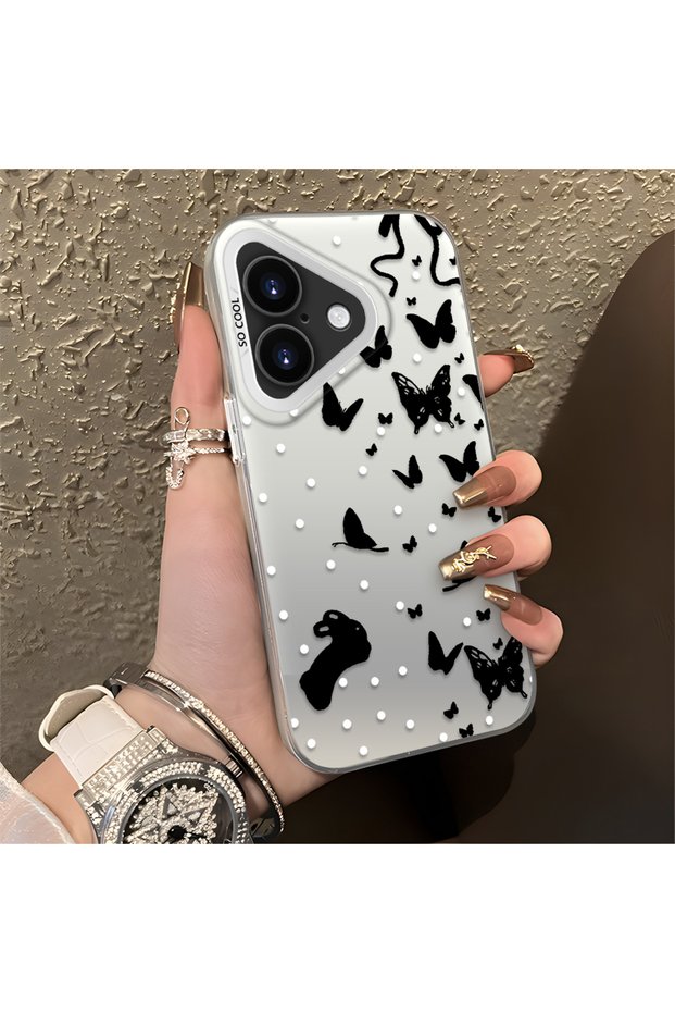 iPhone 16 Compatible Dot and Butterfly Combination Printed Case, for Everyday Use.