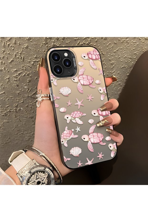 Pink Turtle and Seashell Patterned Silicone Case Compatible with iPhone 11 Pro Max, Featuring a Cute Design.