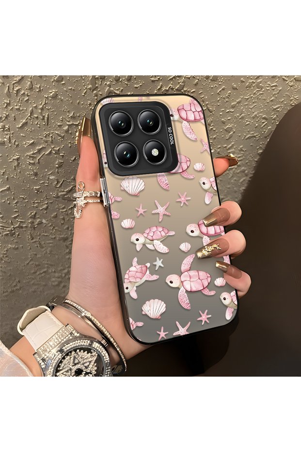 Pink Turtle and Seashell Patterned Silicone Case Compatible with Mi 14t, Featuring a Cute Design.