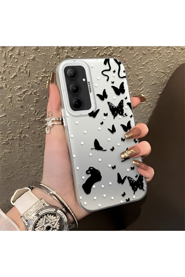 Samsung Galaxy A35 Compatible Case with a Dot and Butterfly Pattern, Suitable for Everyday Use.